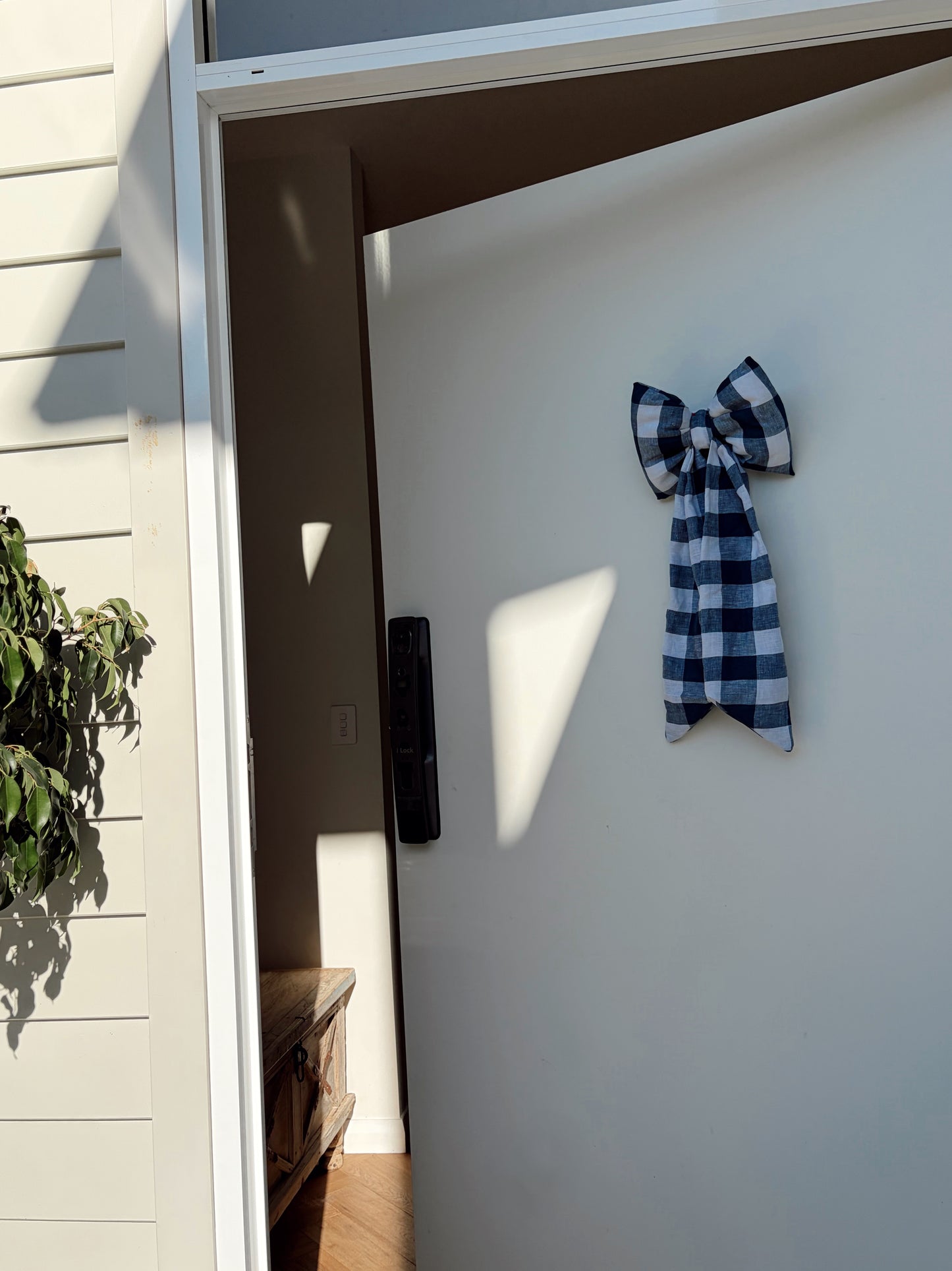 FABRIC BOW - NAVY GINGHAM