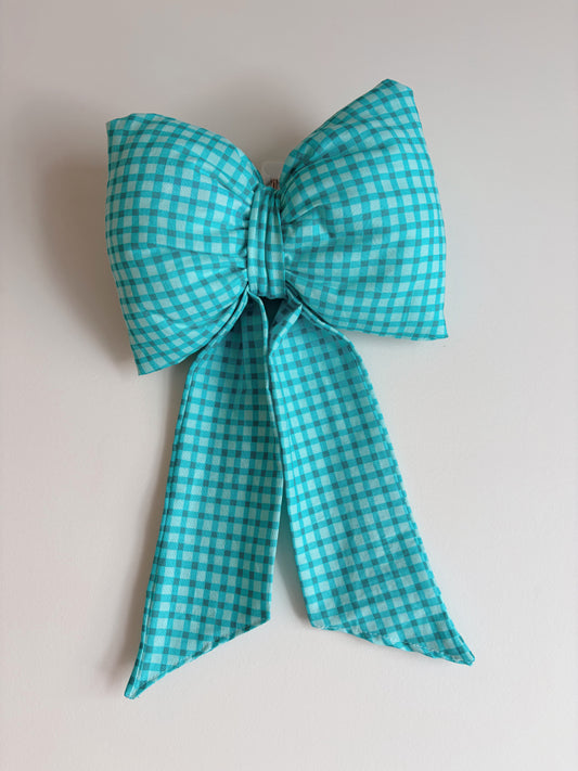 FABRIC BOW - TEAL GINGHAM (MINI ONLY)