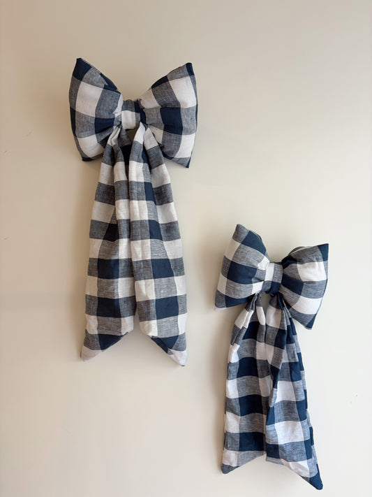FABRIC BOW - NAVY GINGHAM