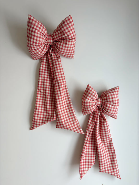 FABRIC BOW - RED / NATURAL GINGHAM