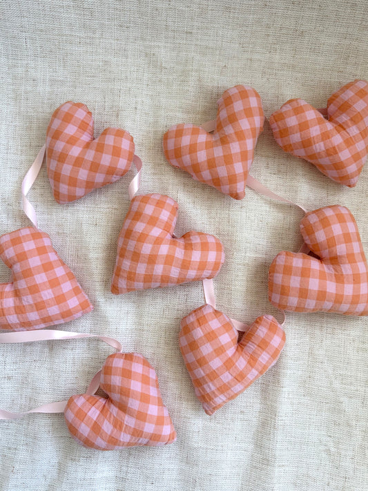 PEACH GINGHAM HEART BUNTING