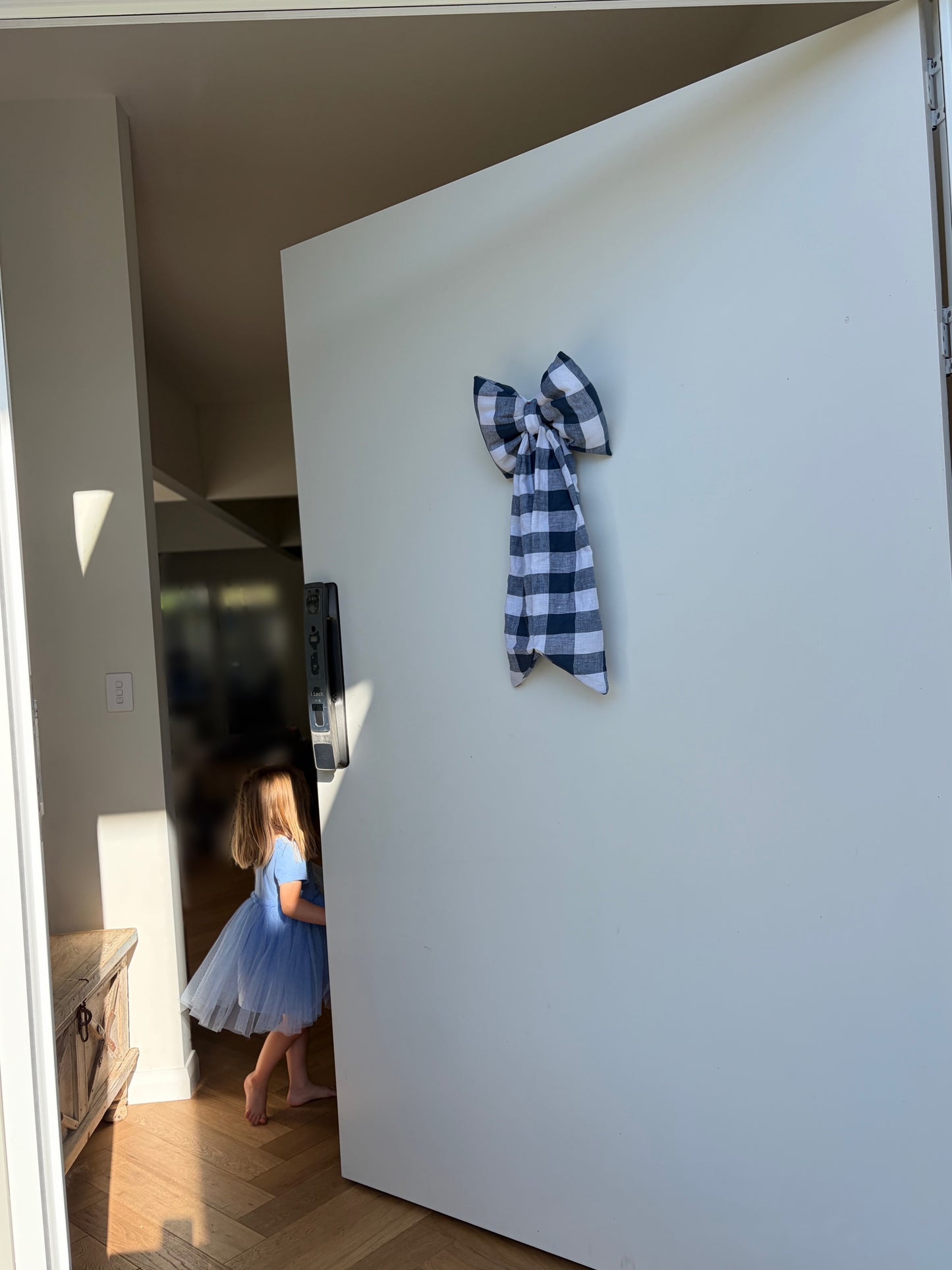 FABRIC BOW - NAVY GINGHAM